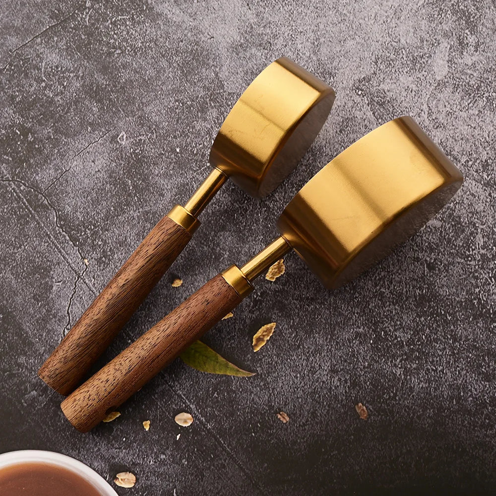 Wooden Handle Stainless Steel Measuring Cups Spoons