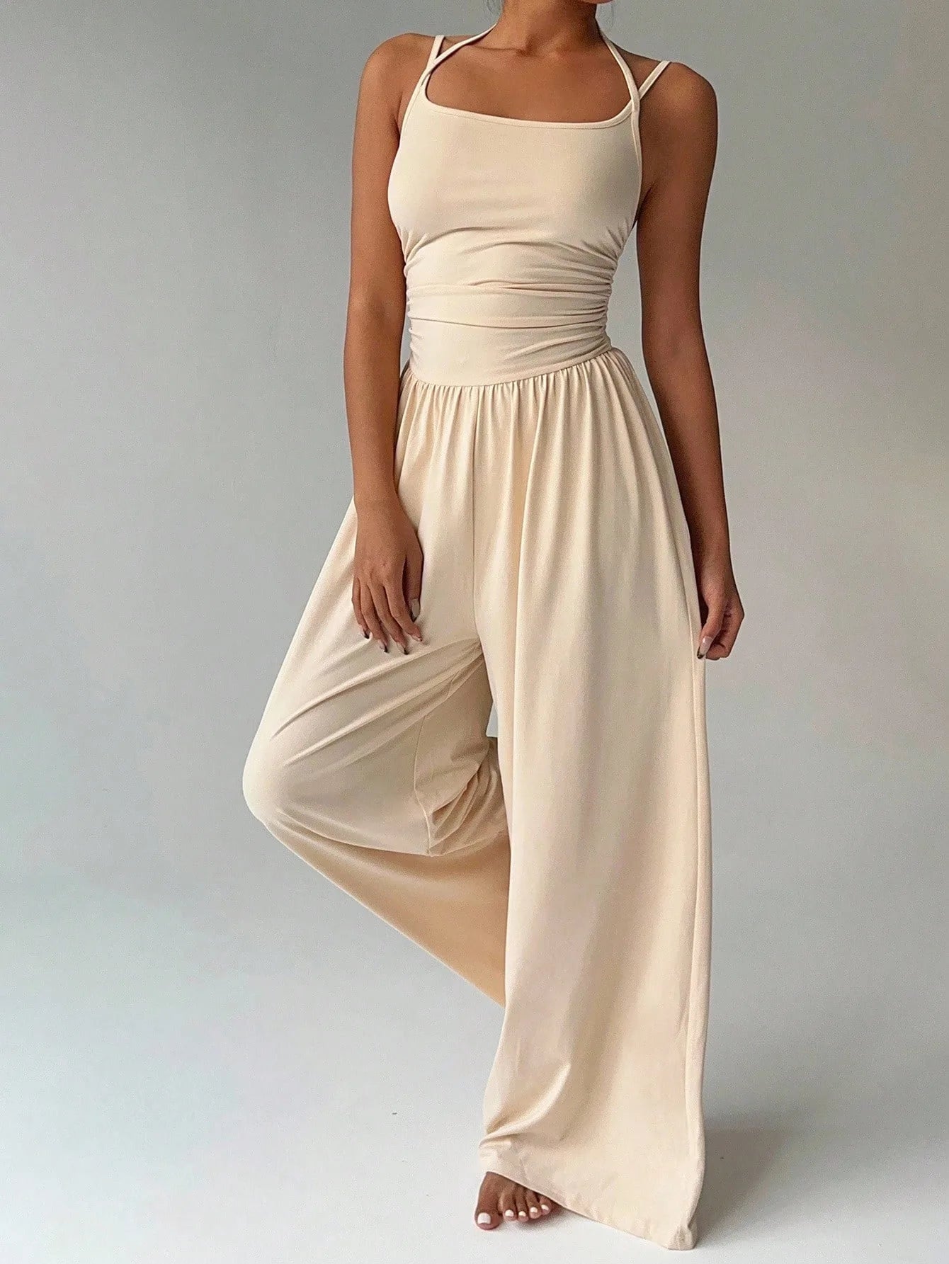 Halter Spaghetti Strap Casual Elastic High Waist Backless Wide Leg Jumpsuits
