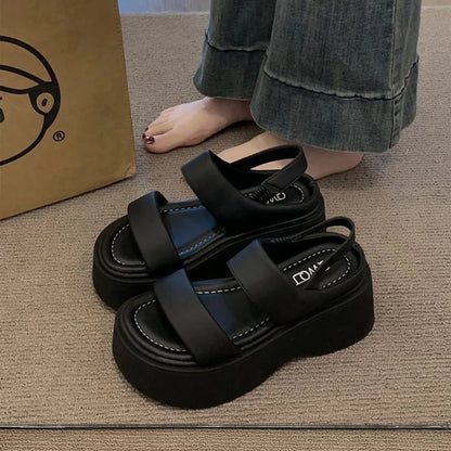 Chunky 8CM High Heels Leather Thick Bottom Flip Flops