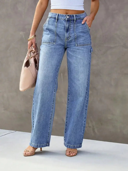 Light Blue Wide Leg Straight-Leg Jeans