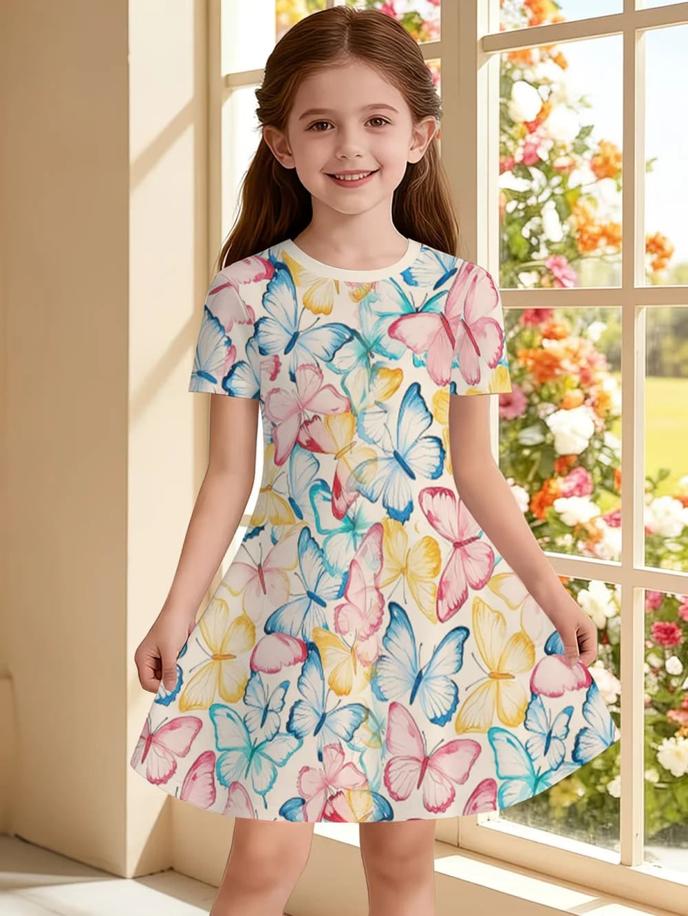 Beautiful Butterfly Printed Short Sleeve Dress