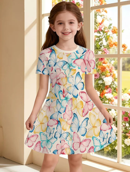 Beautiful Butterfly Printed Short Sleeve Dress