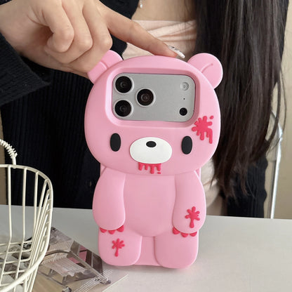 iPhone Pro Max 3D Cartoon Unique Bloody Bear Soft Silicone Cover