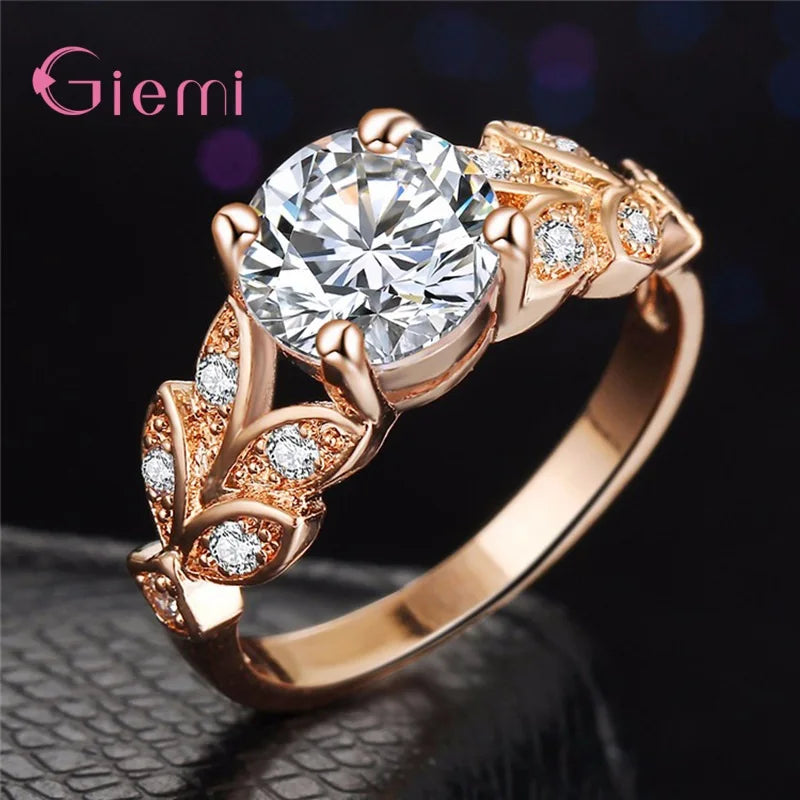 925 Sterling Silver Vine Leaf Cubic Zircon Ring