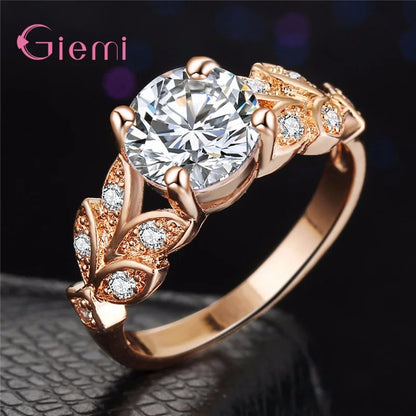925 Sterling Silver Vine Leaf Cubic Zircon Ring