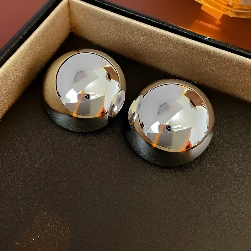 Smooth Round Big Ball Metal Stud Earrings