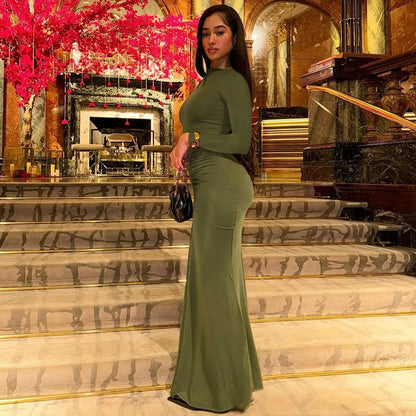 Long Sleeve Draped Sexy Maxi Prom Dress