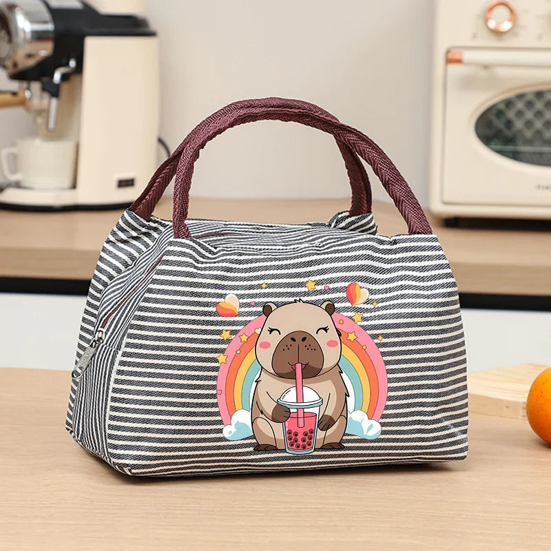 Capybara Portable Cute Anime Printed Figures Stripe Freezer Lunch Bags