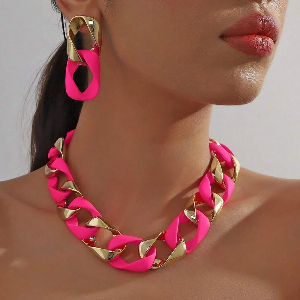 Hip Hop Color Acrylic Choker Necklace Set