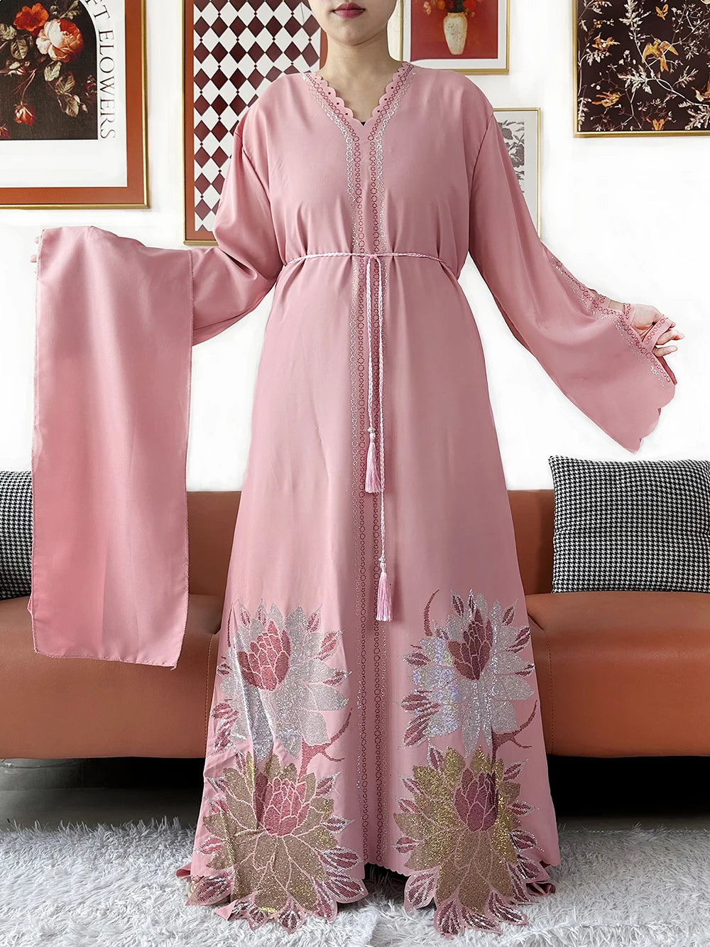 Muslim Chiffon Diamond Long Sleeve African Abaya