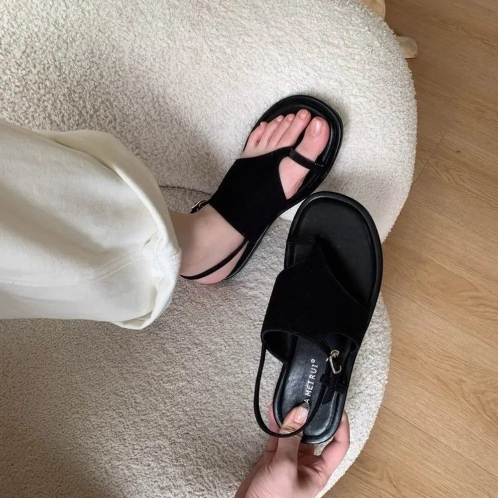 Suede Clip Toe Slingback Sandals Buckle Strap Sandals