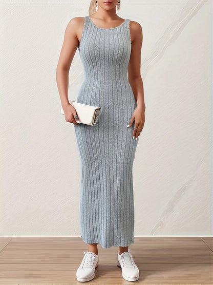 Solid Backless Tank sexy backless mid-length sleeveless dress