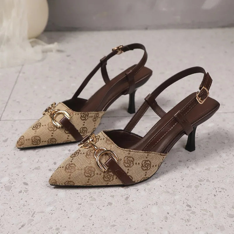 Pointed Head Shallow Mouth Metal Buckle sandals