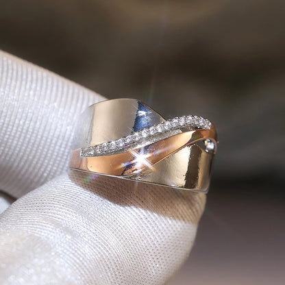 Huitan Smooth Line Micro Paved CZ Stone Mix Rings