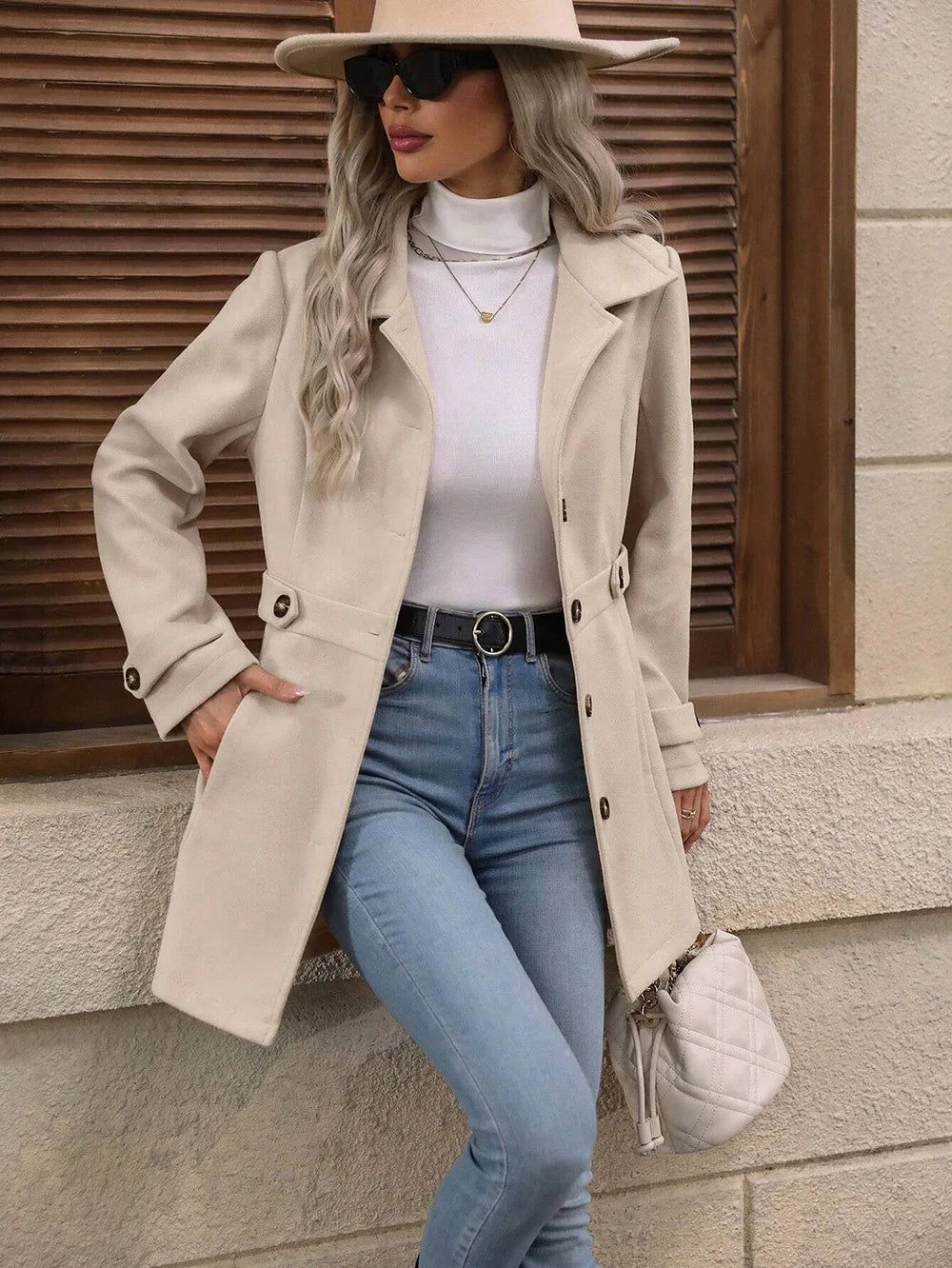 Autumn and Winter Solid Color Woolen Coat