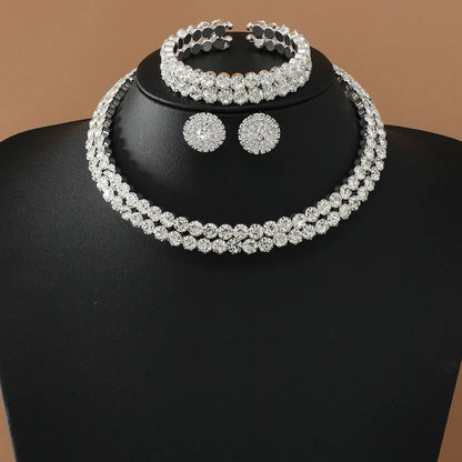 Double Layer Choker Necklace Full Rhinestone Cuff Set