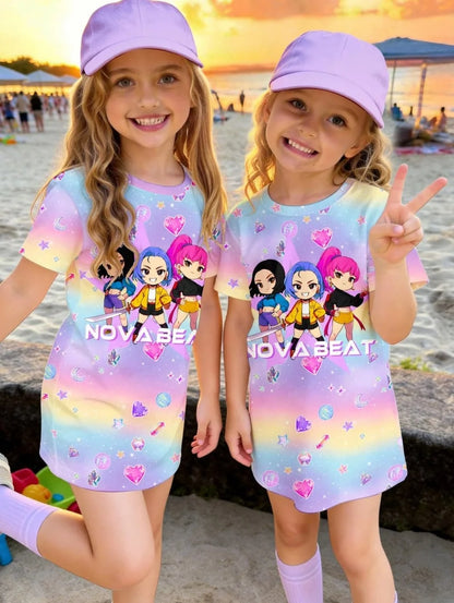 Kpop Cartoon Graphic Funny Short Sleeve Dress