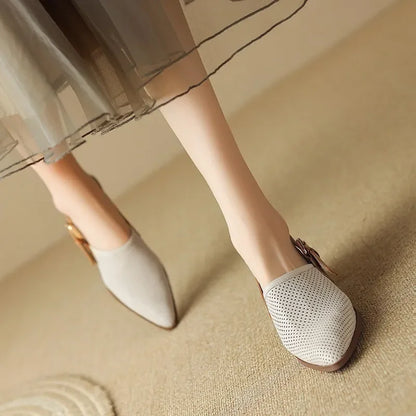 Knitted Mesh Breathable Hollow Out Thick Heel Sandals