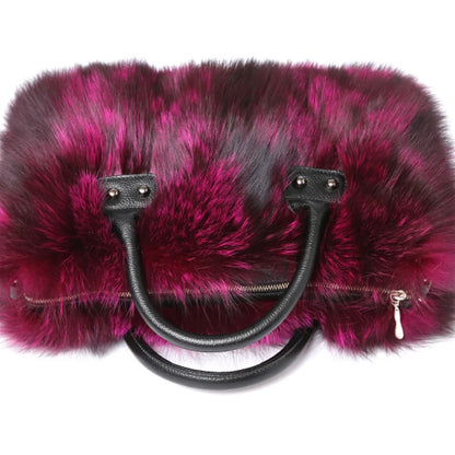 Real Fox Fur Large Size Plush Crossbody Luxury Handbags Fluffy Tote Bag