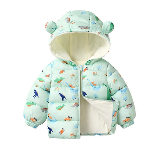 Winter Baby Kids Fleece Cartoon Warm Hooded Down Jackets