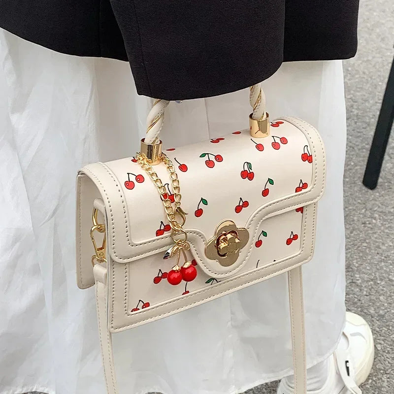 Sweet Cherry Square Chains Crossbody Bags