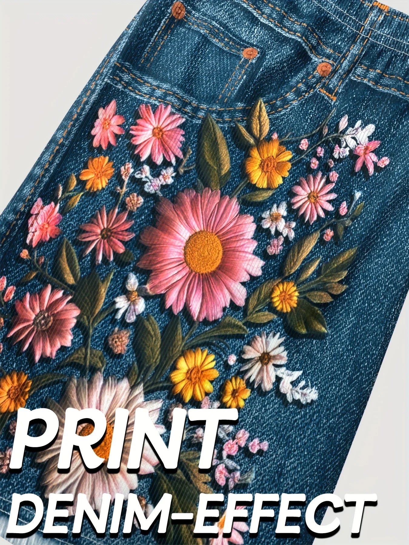 Stretch Denim with Floral Design Shorts