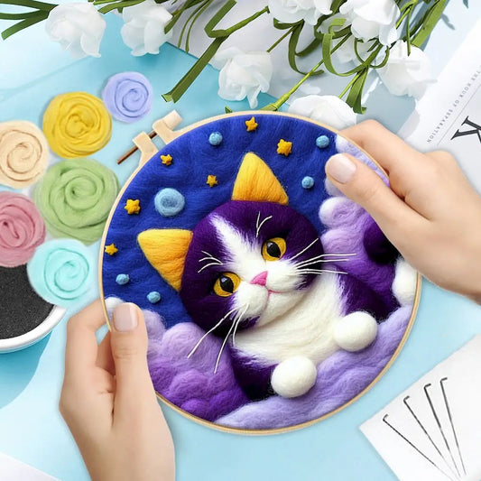 CHENISTORY Diy Poke Wool Felt Animals Cat Wool Needle Felt Set