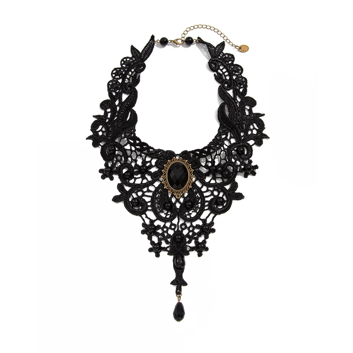 Vintage Gem Black Lace Bead Necklace