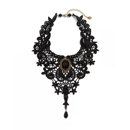 Vintage Gem Black Lace Bead Necklace