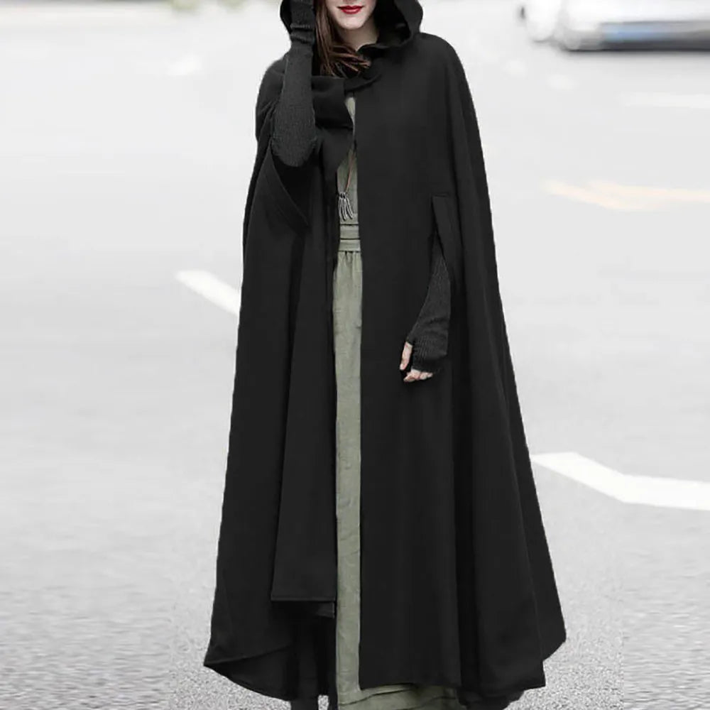 Winter Cloak Hooded Trench Coat Gothic Cape Open Front Cardigan Jacket Coat