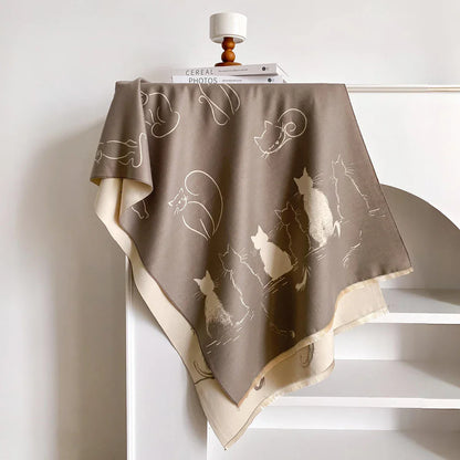 Luxury Winter Cashmere Little Cat Print Scarf