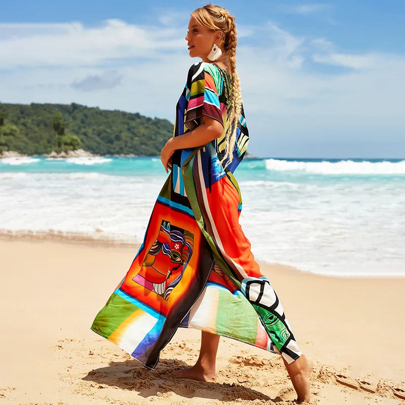Swimsuit Kaftans Beach Cover Ups Colorful Outfits Dress