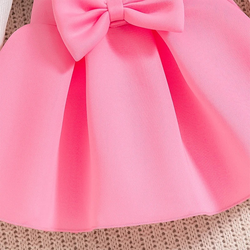 New Year 0-4Years Long Sleeve Big Bow Top Pink Half Skirt Toddler Autumn Sets