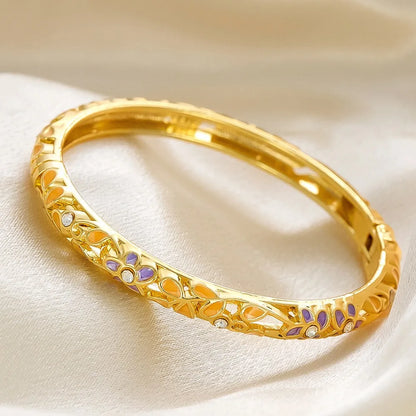 Enamel Dropped Glaze Flower Diamond Metal Bracelet