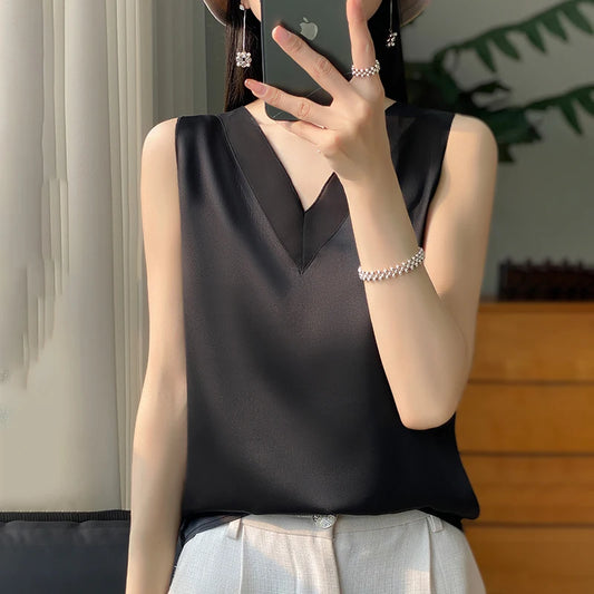 Faux Silk Thin Short Sleeve T-Shirt