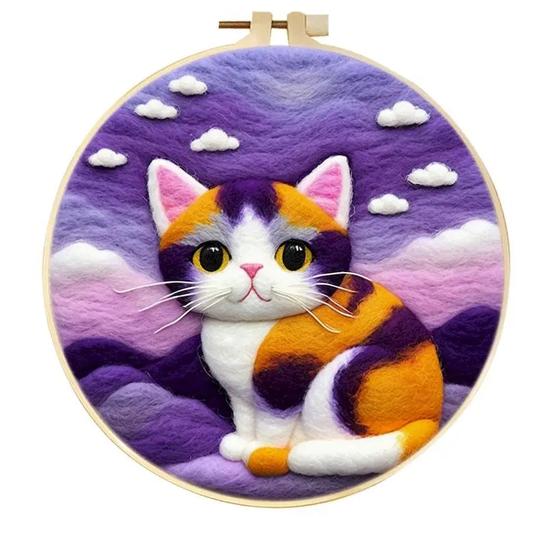 CHENISTORY Diy Poke Wool Felt Animals Cat Wool Needle Felt Set