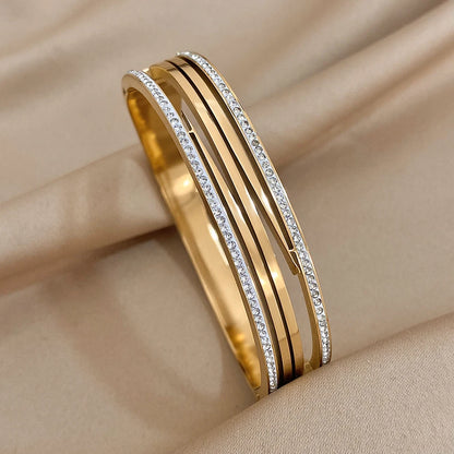 Multiple Vintage Inlaid Rhinestone Zircon Stainless Steel Wide Bangles Bracelets