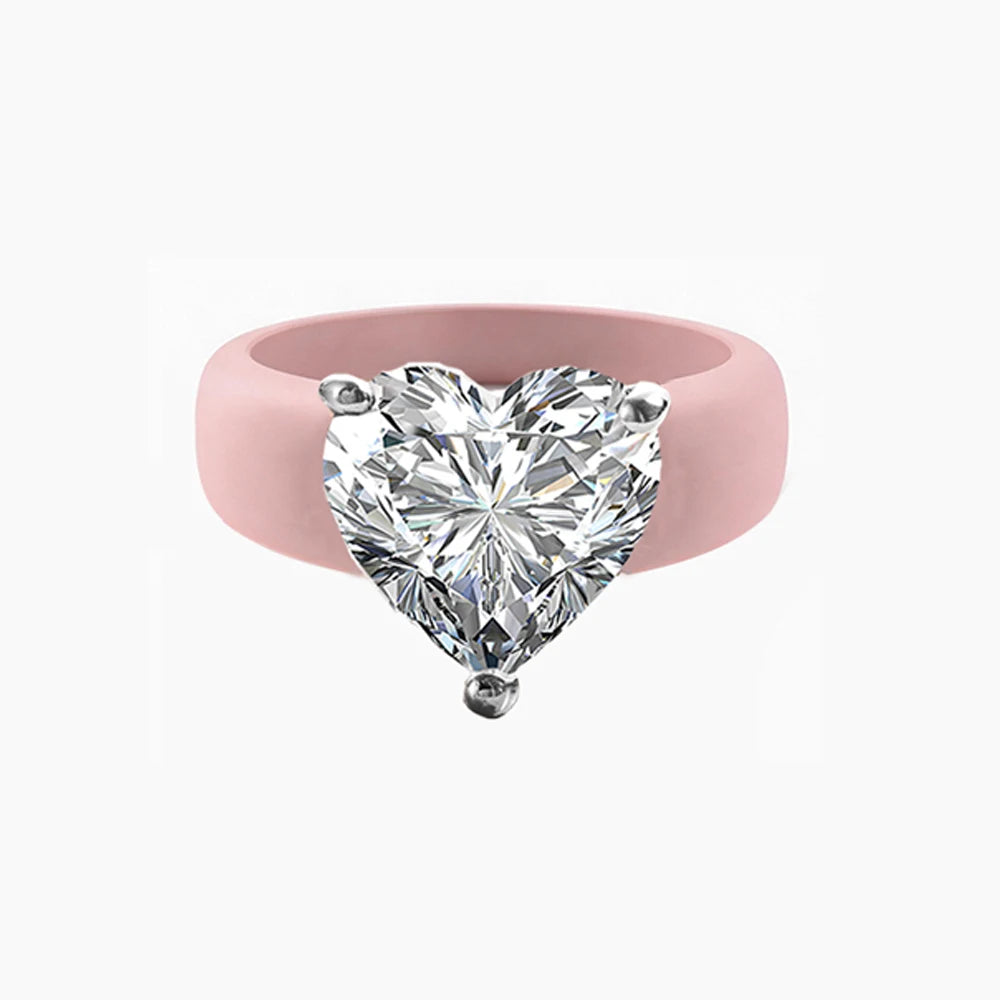Silicone Holder Silver Three Claw Heart-Shaped Cubic Zirconia Ring
