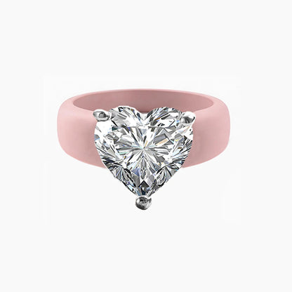 Silicone Holder Silver Three Claw Heart-Shaped Cubic Zirconia Ring