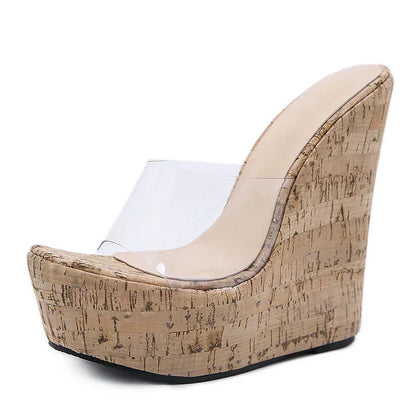 Transparent Wedges Platform High Heeled Slippers