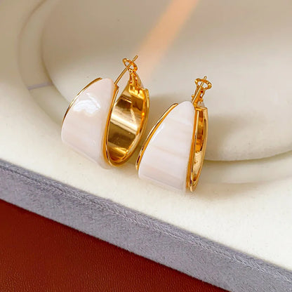 Gold Plated Resin Round Ear Buttons Geometric Leopard Hoop Earrings