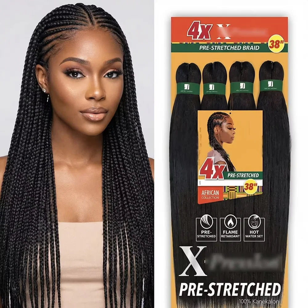 38 inch synthetic braid Soft Yaki Texture Hot Water Setting prestretched braid hair