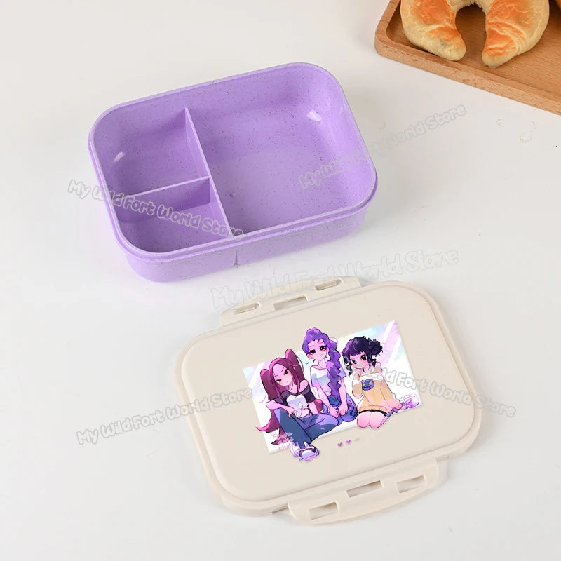 KPOP Demon Hunters Lunch Box Cute Mira Zoey Jinu Portable Plastic Bento Box