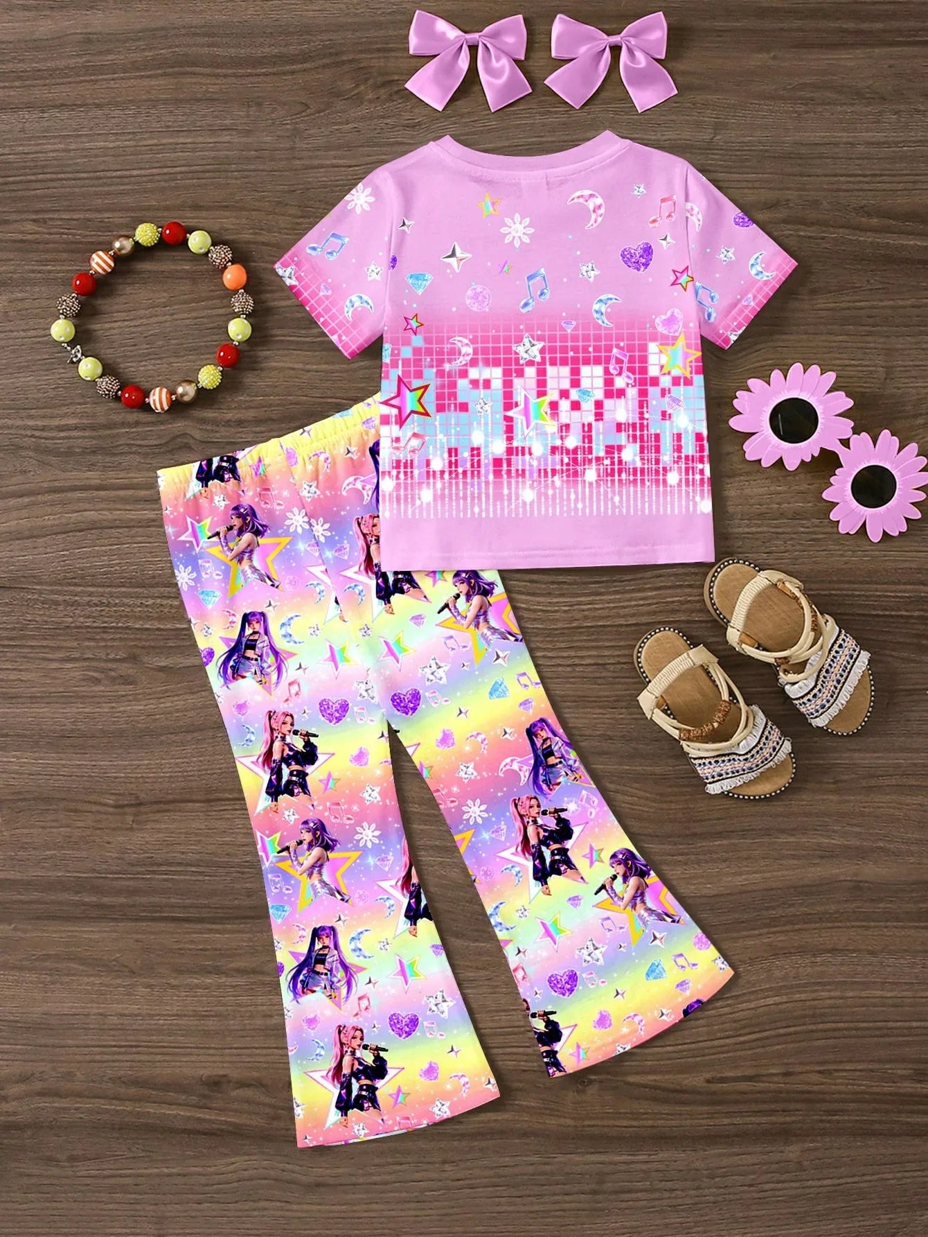 Rainbow Gradient K-Pop Idol Full Print Set Pink