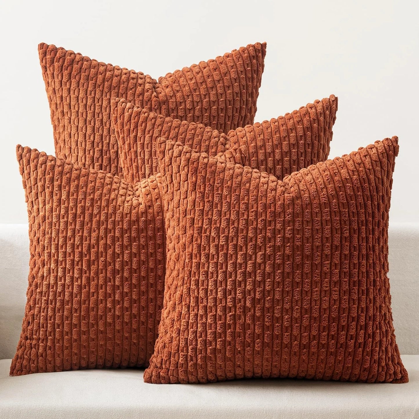 Burnt Orange Striped Cushion Covers Corduroy Pillowcases