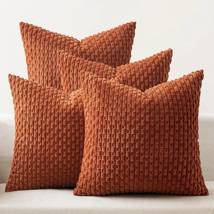 Burnt Orange Striped Cushion Covers Corduroy Pillowcases