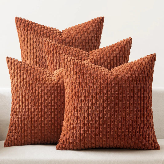 Burnt Orange Striped Cushion Covers Corduroy Pillowcases