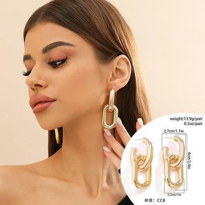 Double Loop Gold Color Geometric Earrings