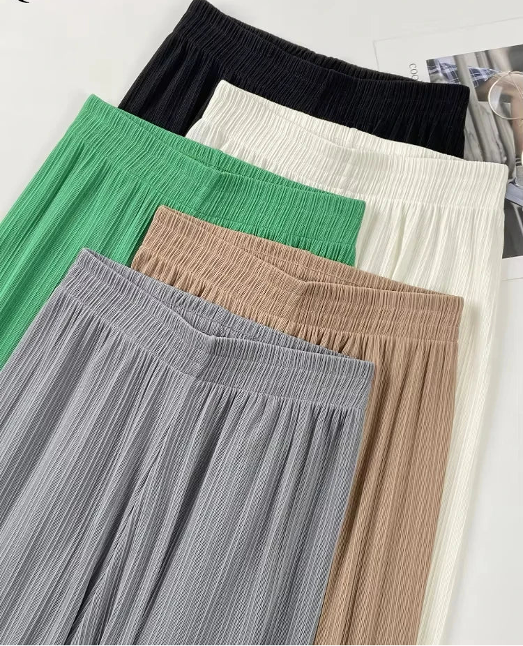 Pantalones coreanos de gasa fina de seda de pierna ancha