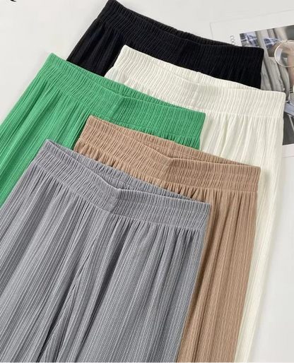 Pantalones coreanos de gasa fina de seda de pierna ancha